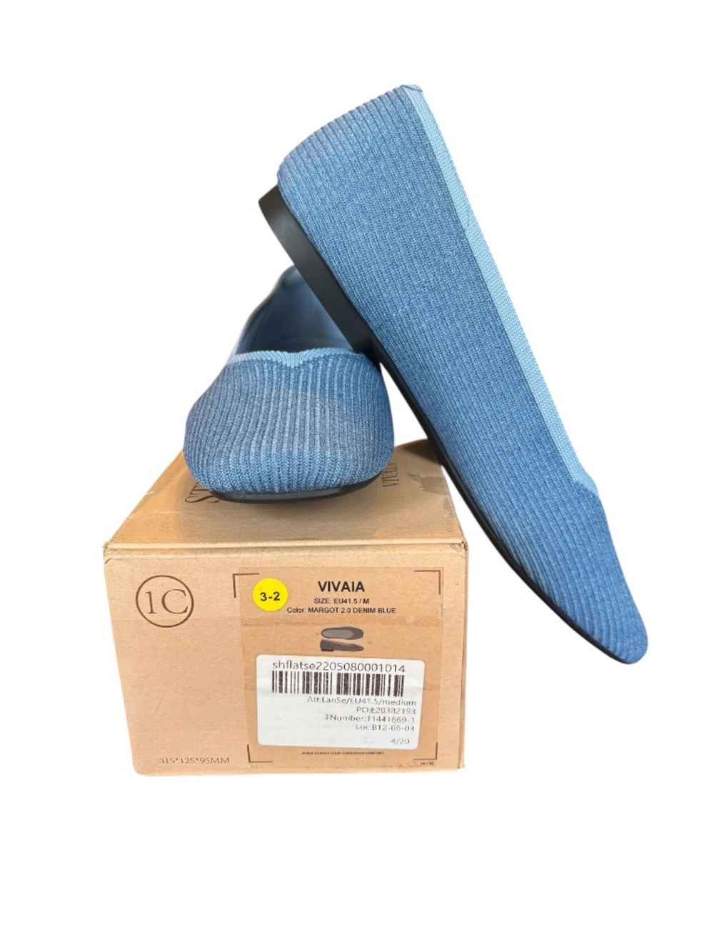 VIVAIA Margot 2.0 Denim Blue Knit Square Toe Flats Size 10-10.5 EU 41.5